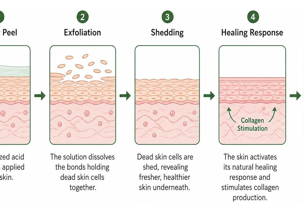 Chemical peel exfoliation and collagen stimulation process
