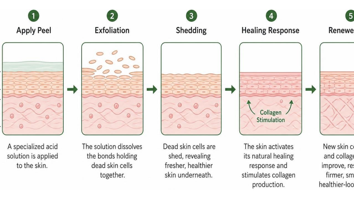 Chemical peel exfoliation and collagen stimulation process