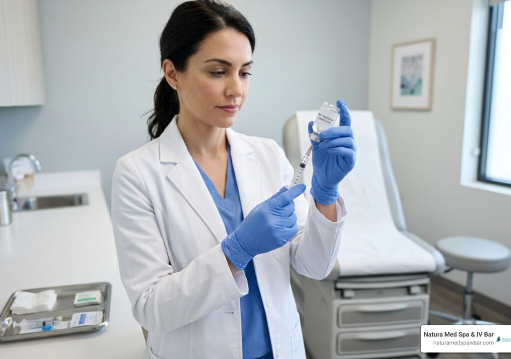 licensed aesthetic injector preparing cosmetic treatment in clinic