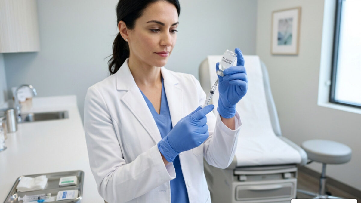 licensed aesthetic injector preparing cosmetic treatment in clinic