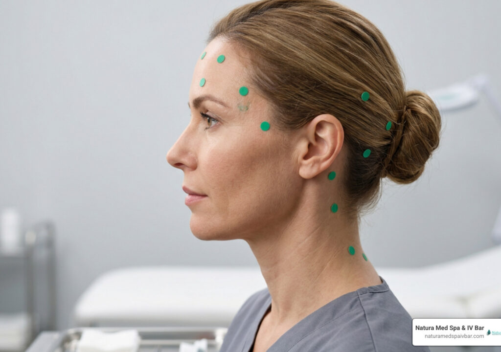 Anatomical head and neck injection sites for migraine protocol