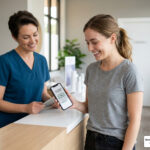 Patient checking aesthetic rewards discounts on a smartphone